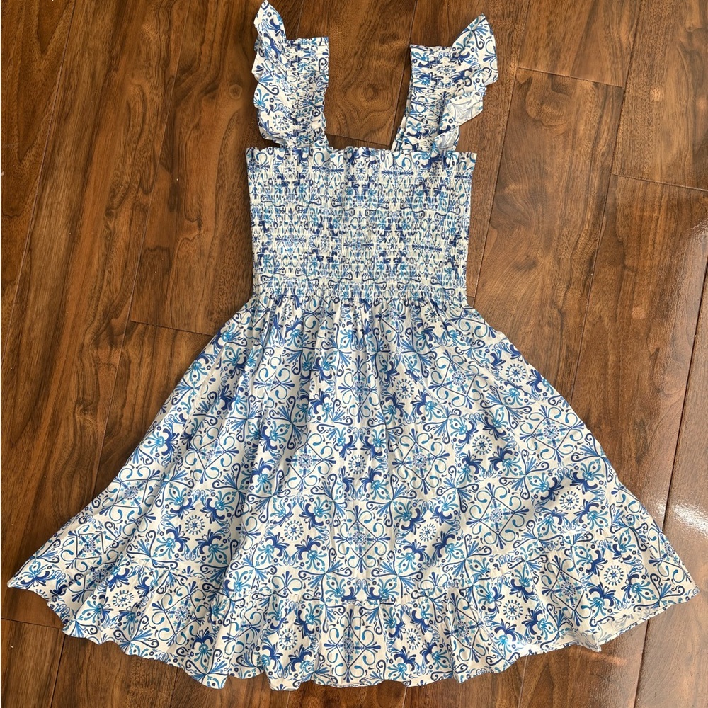 Elizabeth Nap Dress Blue Mosaic Print